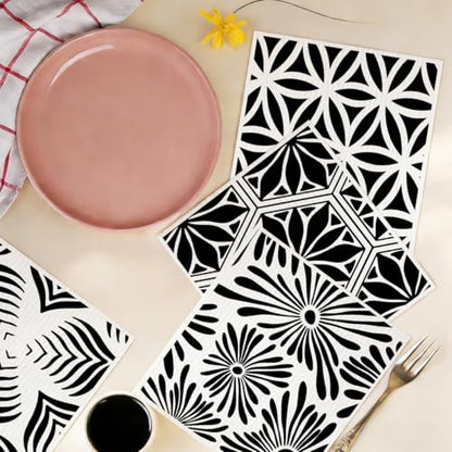 6 Pack Swedish Dishcloths Black White Geometric Kitchen Towels 02 - color: Multi 1529