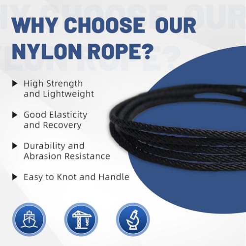 NEWSEED 100 Ft 1/4 Inch Nylon Rope Heavy Duty Utility Rope (Black) - size: 1/4 In x 100FT, style: Black