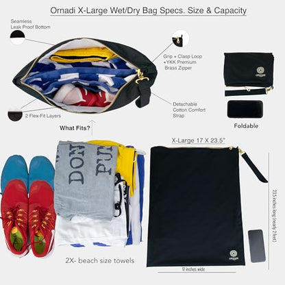 Ornadi XL Antimicrobial Waterproof Travel Laundry Bag Odor Mildew Control