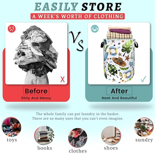 Funny Hawaii Print Laundry Basket Oxford Cloth Foldable Hamper 18.9x16.5 In - color: Fun Hawaiian Beach Elements