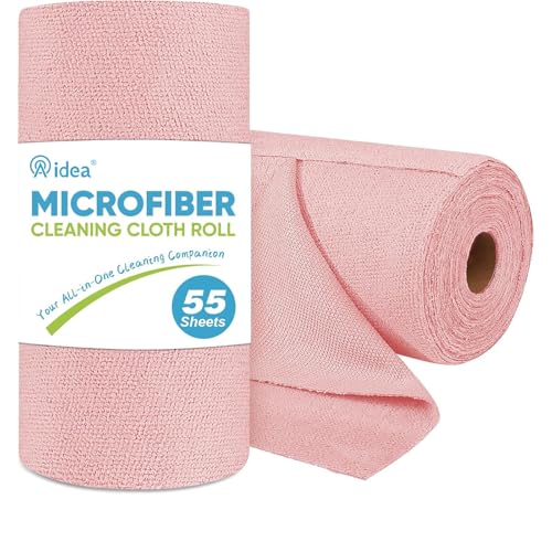 AIDEA Microfiber Cleaning Cloth Roll-55 Sheets, Pink Towels, 11×9" - color: Pink, size: 55 Count (Pack of 1)