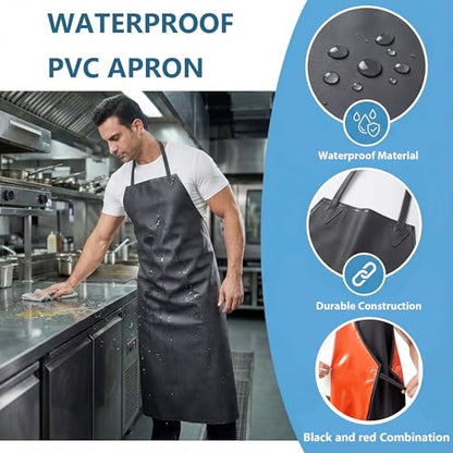 Nanxson Waterproof Rubber Aprons for Butcher Dog Grooming Dishwashing - color: Blackred