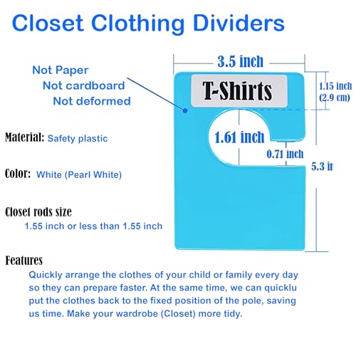 32 Pack White Clothing Rack Size Dividers Plus 75 Labels (1 Inch) and 30 Large Blank Labels, Large Rectangular Clothing Closet Dividers (Blue) - color: Blue, size: 32 PACK