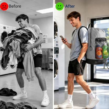 Laundry Bag Backpack Foldable Laundry Backpack College with Straps Large Capacity Portable Laundry Bags for College Travel Laundry Room (Gray) - color: Gray