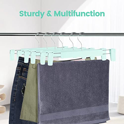 20 Pack Pants Hangers with Adjustable Non-Slip Clips Anti-Rust Hanging Hook for Trouser,Skirts,Jeans,Clothes Hangers Green - color: Green, size: 20 Pack