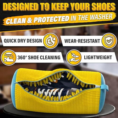 2 Pcs Reusable Shoe Washing Machine Bag, XXL with Zipper, Yellow - color: Yellow