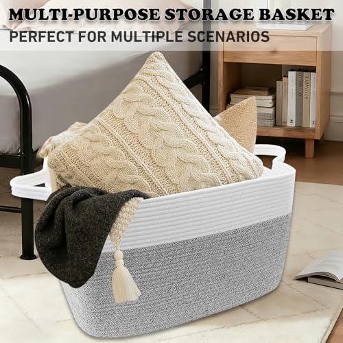 96L Laundry Basket with Handles, Extra Blanket Basket, White/Grey - color: White & Grey, size: 96L