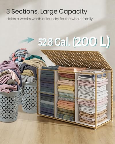 SONGMICS Laundry Hamper with Lid, 52.8 Gal (200 L) Synthetic Rattan,Foldable - color: Goose Yellow, size: 200 L