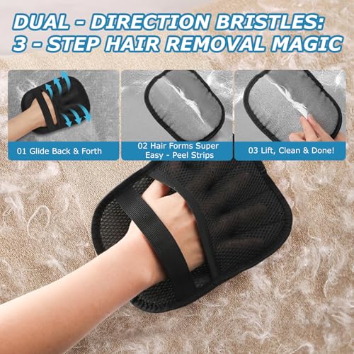 Pet Hair Removal Glove – Reusable Electrostatic Mitt for Dog Cat Hair, Magic Brush for Furniture, Couch, Carpet, Clothing, Car Seat – How to Use: Rub Back & Forth to Create Static – 1 Pack - color: Blac&1 Pack