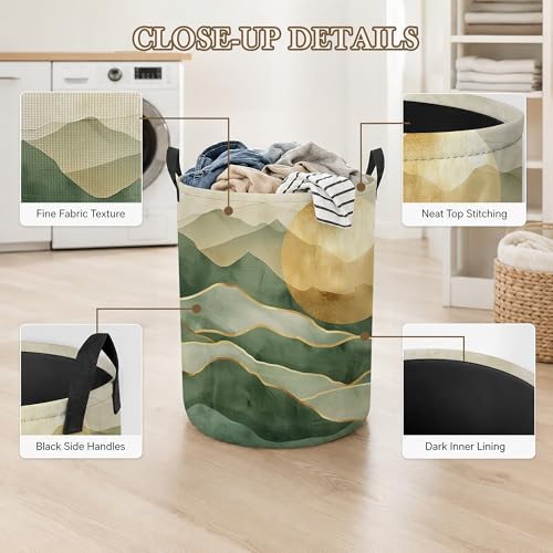Laundry Hamper, Green Mountains Collapsible Golden Sun Laundry Baskets Waterproof Oxford Cloth With Handles, Clothes Storage Bucket For Bathroom/Bedroom 16" x 20.8" - color: Green Mountains