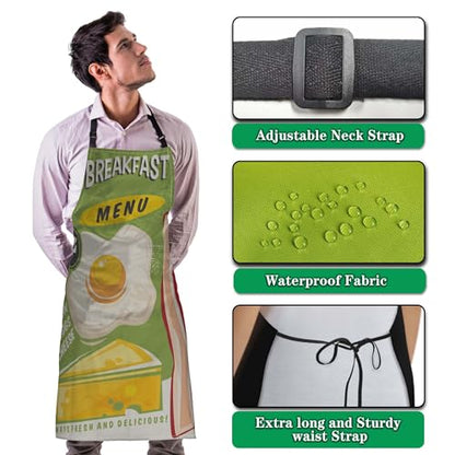 Apron Kitchen for Men Breakfast Menu Baking Aprons for Women for Kitchen Cooking Restaurant BBQ Painting Crafting Gardening 27” (W) x 31” (H), Waterproof Apron - color: Breakfast Menu