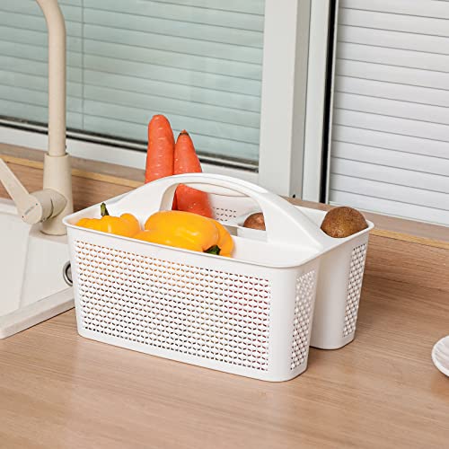 Plastic Portable Shower Caddy Basket with Handle, 3 Compartments, White - color: White