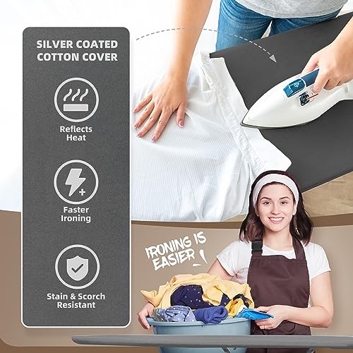 STO STO Ironing Board Full Size 45" x 14" with Iron Holder, 7 Height Options 29" to 36", Space Saving Foldable Iron Board with Removable Covers and Reinforced Steel Legs, Gray - color: Gray, size: 45" x 14"