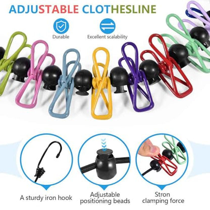 SenseYo Portable Travel Clothesline with 22 Clothespins Retractable Indoor Laundry Drying Clothing line Elastic Outdoor Camping Accessories for Camper Hotel Room Cruise