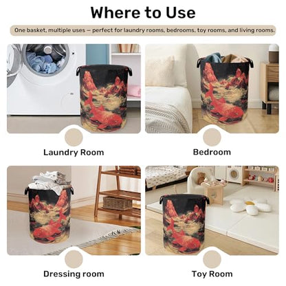 Japanese Style Red Fish Laundry Basket - Heavy Duty 60L Dirty Clothes Organizer, Water Resistant Foldable Hamper for Men Women - color: Japanese Style Red Fish