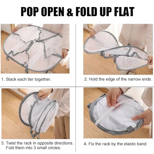 Clothes Drying Rack Foldable - 3 Tier Laundry Drying Rack, Sweater Drying Rack Flat Mesh, Clothes Air Dryer for Hanging Sweater Bras Delicates Dolls for Laundry Bathtub Balcony Outdoor, White