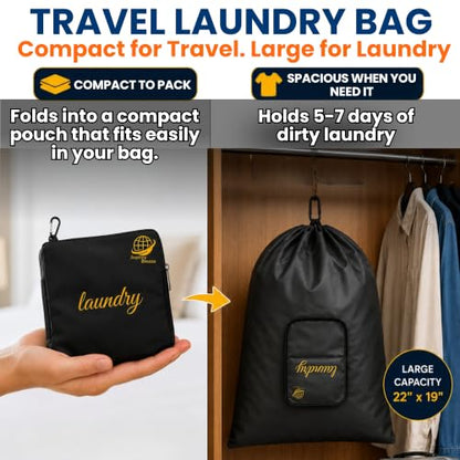 Travel Laundry Detergent Sheets and Foldable Travel Laundry Bag – Compact Laundry Detergent Sheets for Traveling, Dirty Clothes Laundry Bag for Hotels, Cruises & Suitcases - style: Pocket Sheets (50) + Laundry Bag