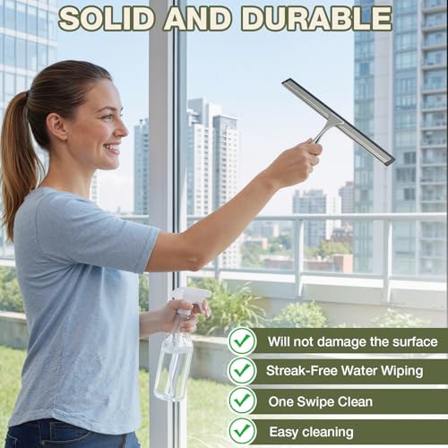 FARMER 10-Inch Shower Squeegee for Glass Doors, Windows and Mirrors, Silver - color: Silver