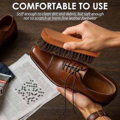 TAKAVU Shoe Brush 100% Genuine Horse Hair, Won't Scratch Leather (1 Piece) - size: 1pc
