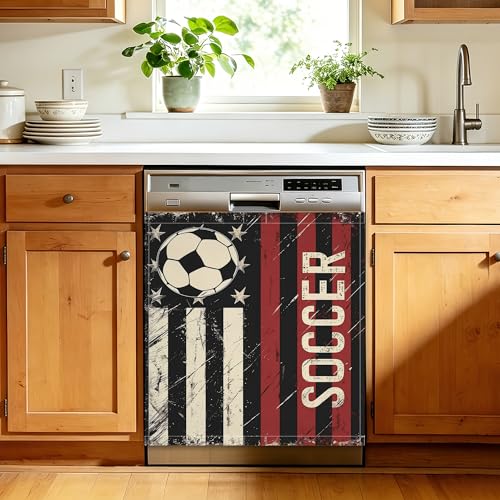 Soccer America Flag Magnetic Dishwasher Door Cover, 23 x 26 Inch Kitchen Appliance Panel, Waterproof Reusable for Dishwasher and Refrigerator - color: Soccer America Flag