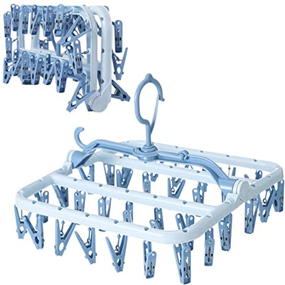Foshine Clothes Drying Racks Foldable Clip Hangers Plastic with 32 Clips - color: Blue
