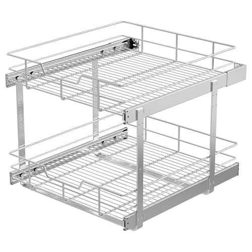 2 Tier Pull Out Cabinet Organizer 21" W X 22" D, Chromed, Full Slide Out - color: 2 Tier - Chrome-Plated, size: 21" W X 22" D