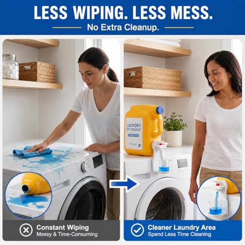 2 Pack Laundry Detergent Dispenser Cup Holder, No-Drip Laundry Detergent Cup Holders and Drip Trays with Easy Press Nozzle Switches, Liquid Detergent Holder for Laundry Room Organization - color: 2 Pack White