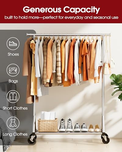Sakugi Stainless Steel Clothes Rack Mesh Shelf, 42.5x16.5x65.9, Silver - color: Silver, size: 42.5" x 16.5" x 65.9"(1 Rod)