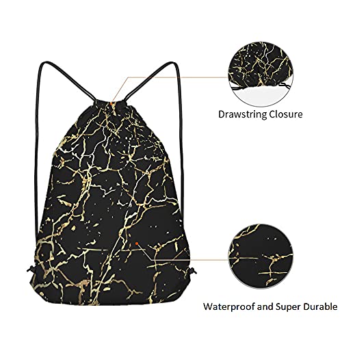 Golden Black Marble Drawstring Bags Backpack Bag Marbling Texture Art Ink Paint Abstract Design Natural Sport Gym Sack Drawstring Bag String Bag Yoga Bag for Men Women - color: Multi-a110