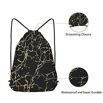 Golden Black Marble Drawstring Bags Backpack Bag Marbling Texture Art Ink Paint Abstract Design Natural Sport Gym Sack Drawstring Bag String Bag Yoga Bag for Men Women - color: Multi-a110