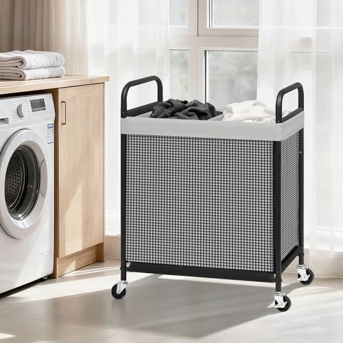 STORAGE MANIAC Rolling Laundry Hamper with Wheels 2-Section Laundry Sorter Rolling Laundrys Basket on Wheels with Removable Bag Clothes Hamper Laundrys Organizer Cart Bathroom Bedroom 100L Grey - color: Grey, size: 2-Section
