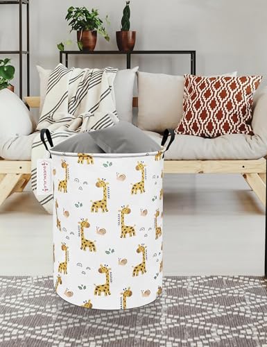 Foldable Waterproof Round Fabric Laundry Basket Home, Yellow Giraffe - color: Round-Yellow Giraffe