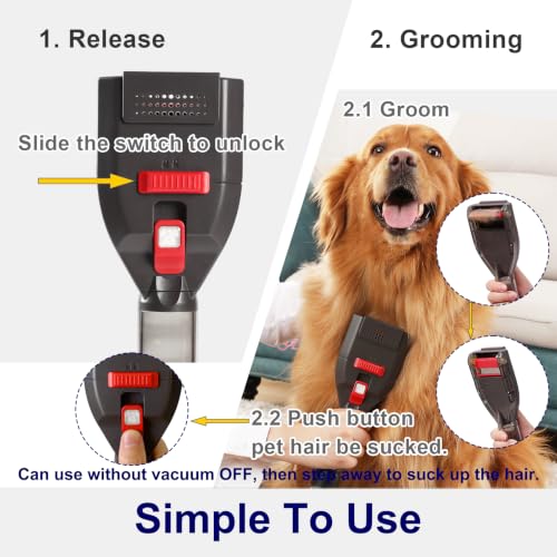 Portek Dog Grooming Vacuum Attachment for 1" to 1-3/4" Vacuum Cleaners, Pet Hair Shedding Brush Tool Kit with Long Extension Hose and Adapter