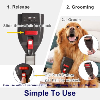 Portek Dog Grooming Vacuum Attachment for 1" to 1-3/4" Vacuum Cleaners, Pet Hair Shedding Brush Tool Kit with Long Extension Hose and Adapter