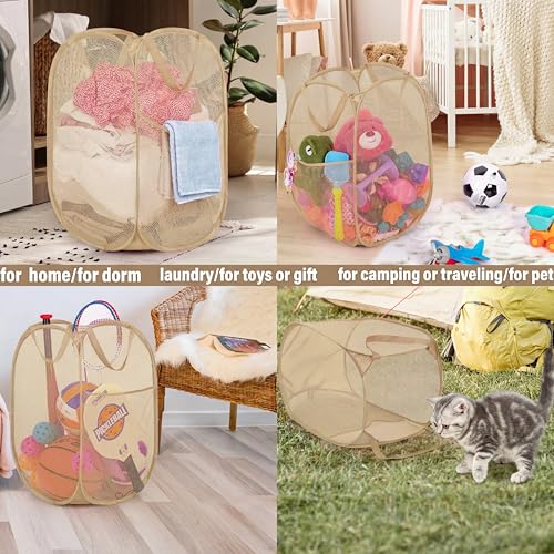 BATTOO Deluxe Strong Mesh Pop up Laundry Hamper Basket with Side Pocket for Laundry Room, Bathroom, Kids Room, College Dorm or Travel Beige - color: Beige