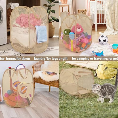 BATTOO Deluxe Strong Mesh Pop up Laundry Hamper Basket with Side Pocket for Laundry Room, Bathroom, Kids Room, College Dorm or Travel Beige - color: Beige