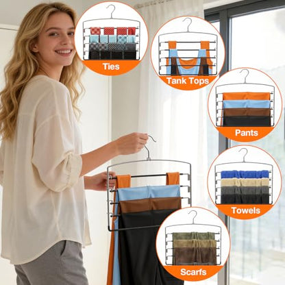 Korpai 6-Pack Pants Hangers Space-Saving Multi-Layer,150° Rotate Metal Swing Arm Non Slip Rubber Coating,Closet Organizers and Storage 360 Swivel Top Hook for Jeans,Trouser,Slacks,Skirt,Scarfs,Towels