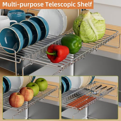 Dish Drying Rack Stainless Steel Expandable Large - size: 16.93"Wx22.44"L