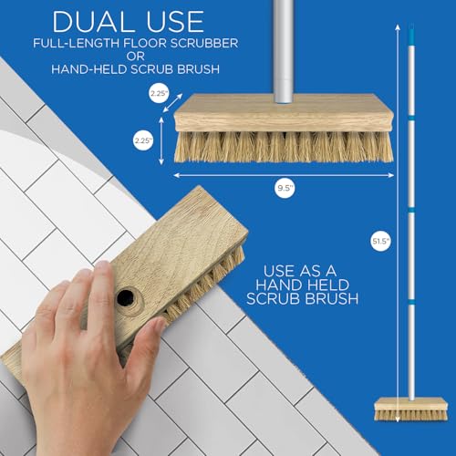 LOLA Deck Scrub Brush, 9" x 3.5" Head w/Natural Coco Bristles for Outdoor Cleaning, Removes Dirt & Grime from Patios, Decks, Grout, 1 Count - color: Coco Deck Broom -Steel Handle, size: 1 Count
