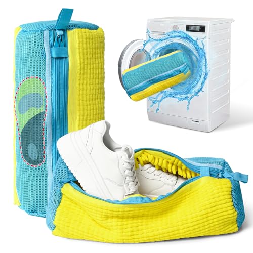 Anybar Shoe Washing Machine Bag Sneaker Laundry Bags Cleaning Shoes- for Washer and Dryer Microfiber Sneakers Shoe Wash Bag with Self Locking Zipper 2PCS Reusable Cleaner Bags (Yellow) - color: Yellow