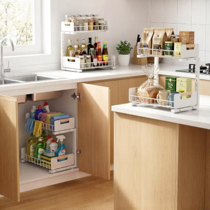 Delamu Under Sink Organizer Kitchen, 2-Tier Pull-Out Cabinet Shelf, 2-Pack