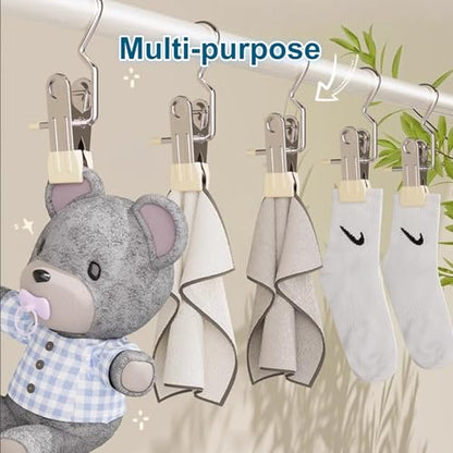 20 Pcs Stainless Steel Multi-Function Hanger Clips – Portable Hooks for Laundry Hanging & Closet Storage, Compatible with Boots, Socks, Pants, Hats, Handbags, Towels, Bras