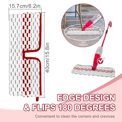 Spray Mop Pads Compatible with Promist Max - Reusable Mop Refills for Oceda Promist Max, Microfiber Double Sided Usable Dry Wet Floor Cleaning (6 Pack Red) - color: 6 Packs Red