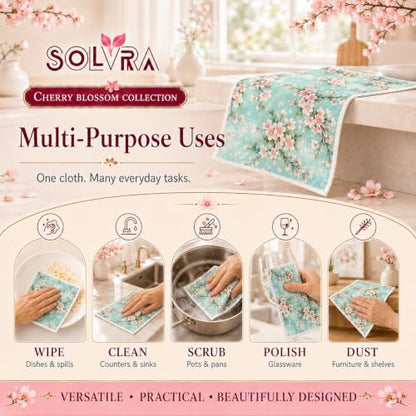 6 Pcs Cherry Blossom Swedish Dishcloths for Kitchen, German Cellulose - color: 6 Pcs- Cherry Blossom Print