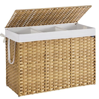 SONGMICS Laundry Hamper with Lid, 52.8 Gal (200 L) Synthetic Rattan,Foldable - color: Goose Yellow, size: 200 L