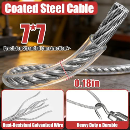 NAZOU 3/16 Inch Coated Steel Wire Rope, Hanging String Lights, Clotheslines - color: Silver, size: 50FT