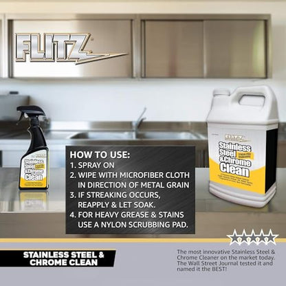 Flitz Stainless Steel & Chrome Clean - 16oz Bottle, USA-Made Stainless Steel Cleaner Spray for Appliances - Grill, Fridge, Sink Stain Remover - Also Works on Aluminum Surfaces (6 Pack) - size: 16 Fl Oz (Pack of 6)