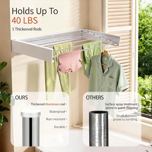 31.5 Inch Wall Mounted Clothes Drying Rack, Foldable Laundry Rack