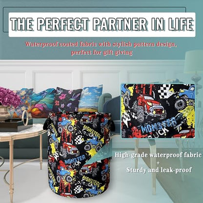 Funny Cars Laundry Basket Oxford Cloth Foldable Hamper 18.9x16.5Inch - color: Funny Abstract Cars Print