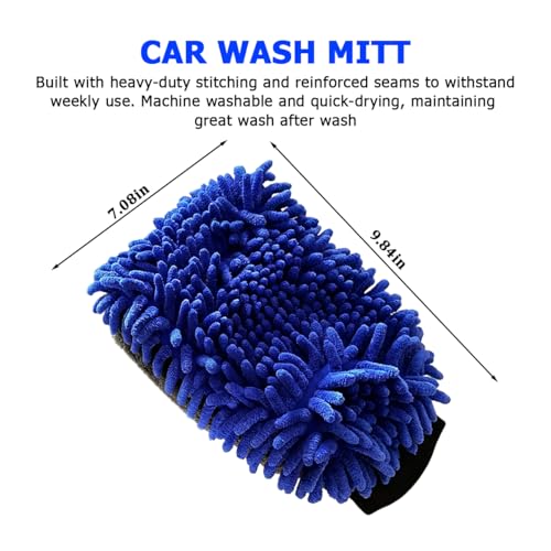 2PCS Car Wash Drying Mitt, 2 in 1 Scratch-Free Lint-Free Microfiber Absorbent Vehicle Washing Mitt, Automotive Detailing Cleaning Gloves, Universal for SUV Automobile Truck (Royal Blue) - color: Royal Blue